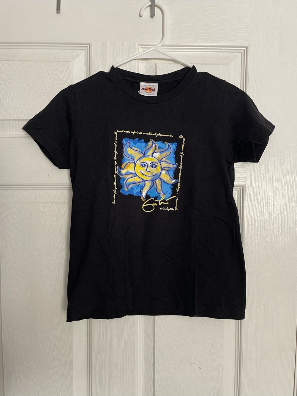 Hard Rock Cafe Black Kids size Medium T-Shirt with Blue & Yellow Sun Graphic